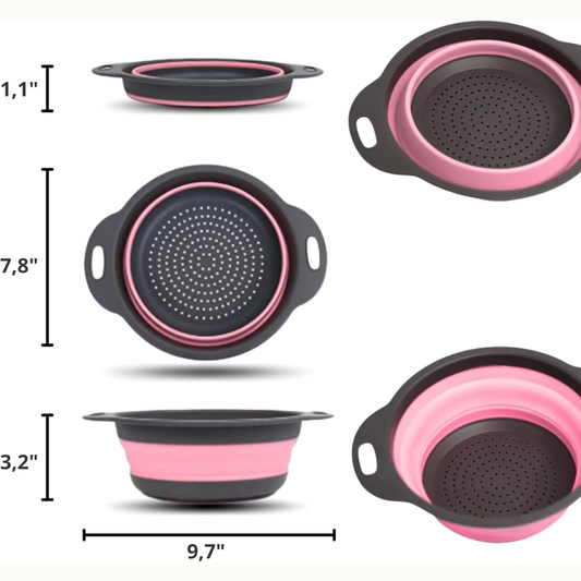 Colador Rosa Plegable + Cesta